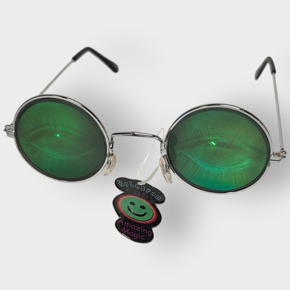 Holographic WIDE HUMAN EYES Sunglasses Glasses Vintage 1990's Halloween Costume - Picture 2 of 6